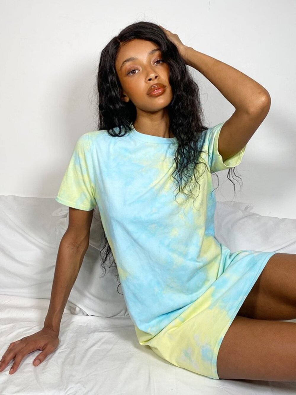 ✨Like New✨ PrettyLittleThing Blue Tie Dye T Shirt Short Sleeve Dress, Size 2